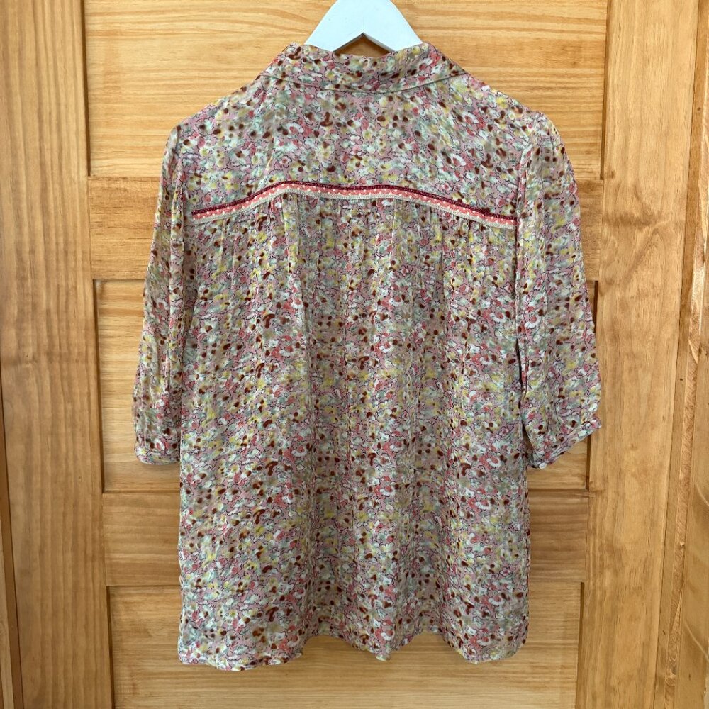 ba&sh NEW Lark Rose Floral Semi Sheer Braided Detail Button Front Blouse US 6 - Picture 8 of 11